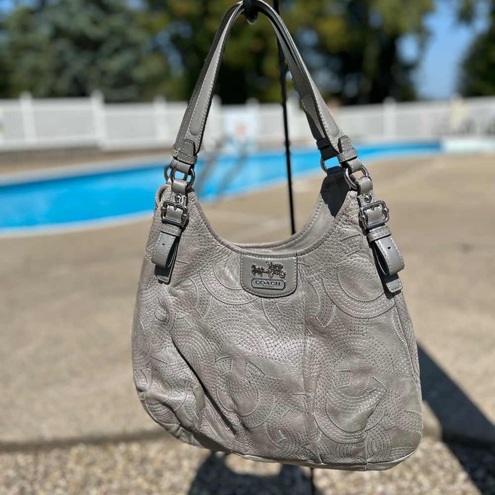 Silver leather coach bag